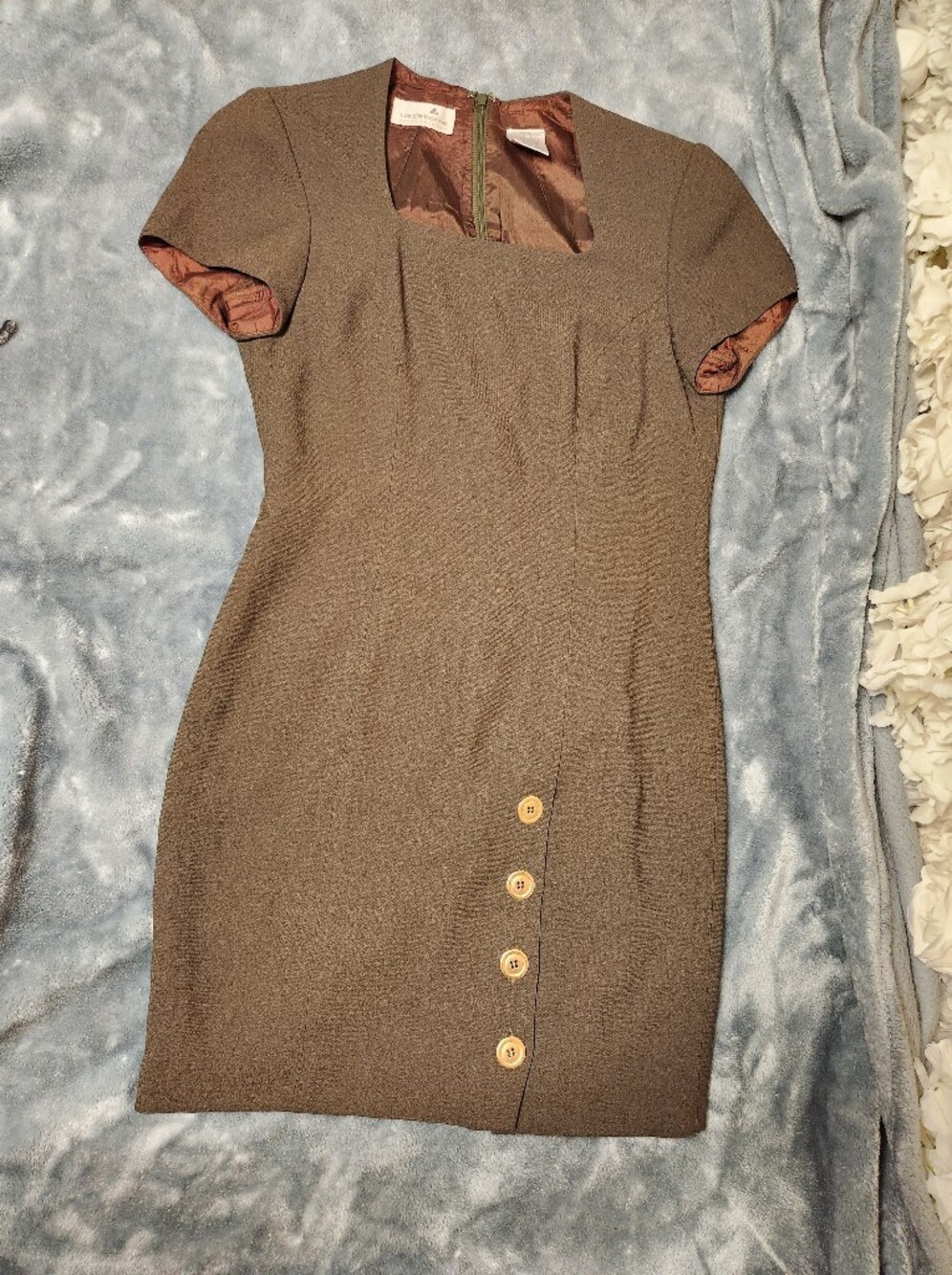 Liz Claiborne Olive-Brown Short Sleeve Sheath Dress